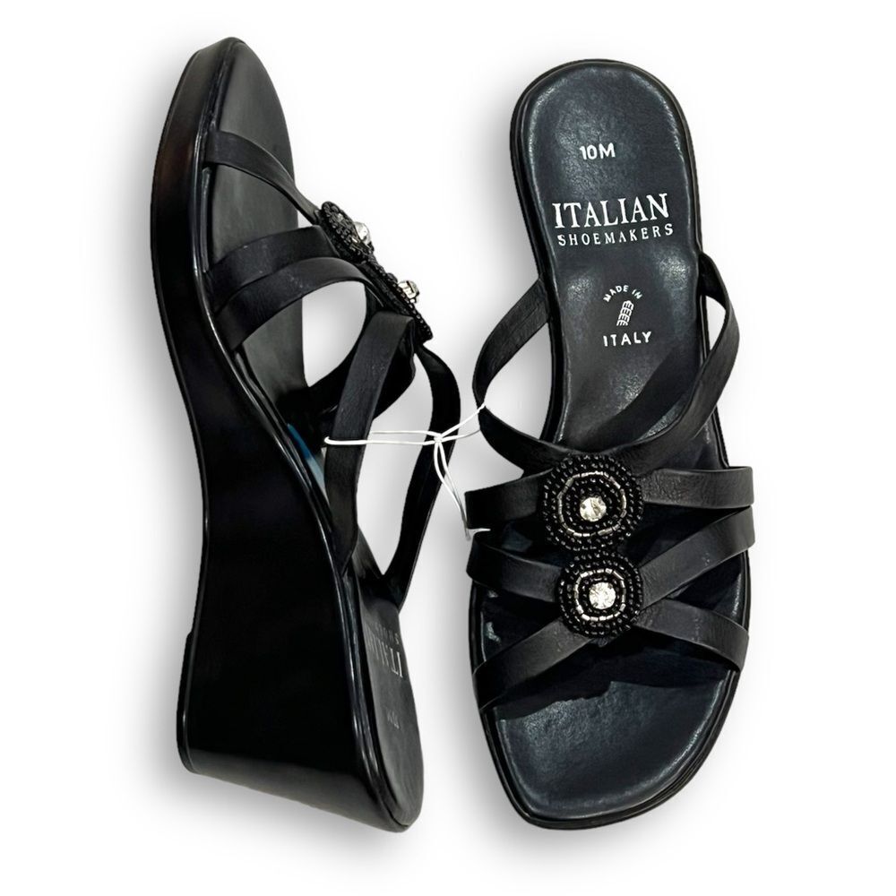 Italian Shoemakers Whitney Black Embellished Wedge Sandal Sz 10